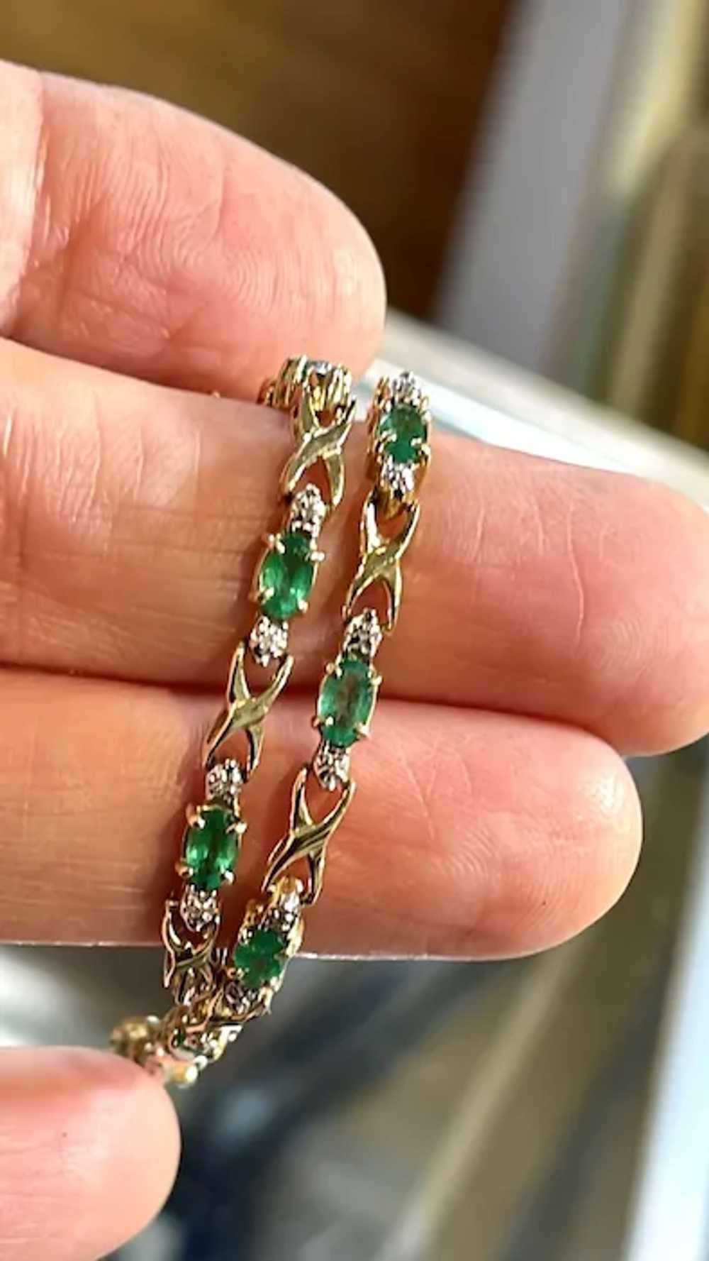 14k Emerald and Diamond accent Bracelet - image 3