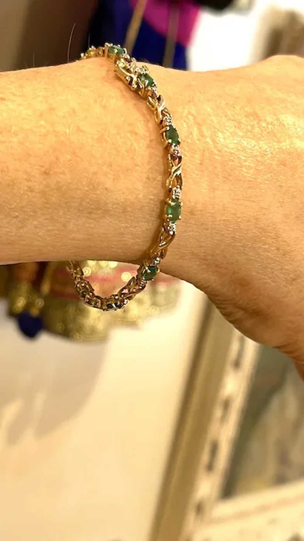 14k Emerald and Diamond accent Bracelet - image 5