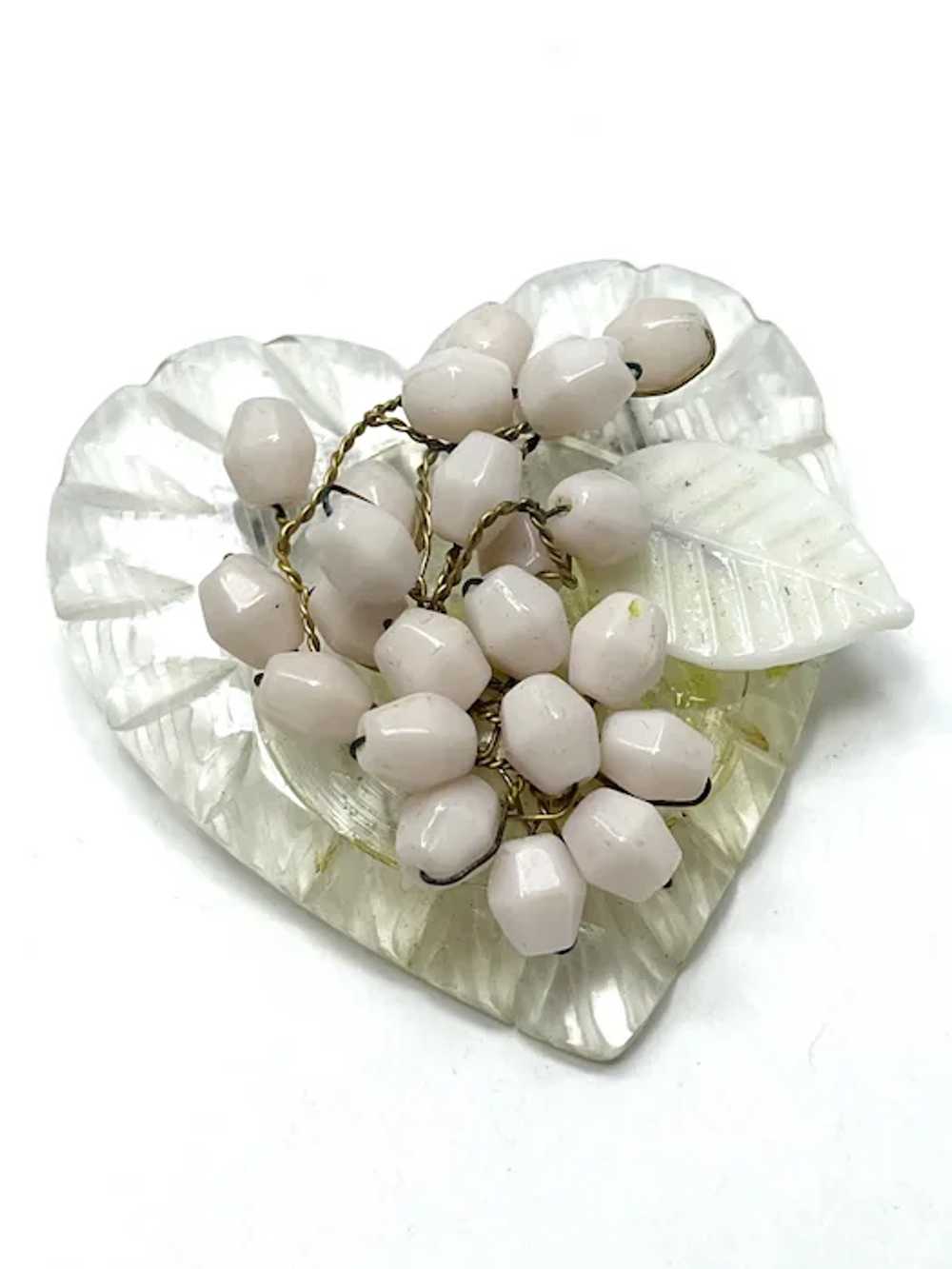 Vintage Pink Beaded Lucite Heart Brooch Pin - image 4