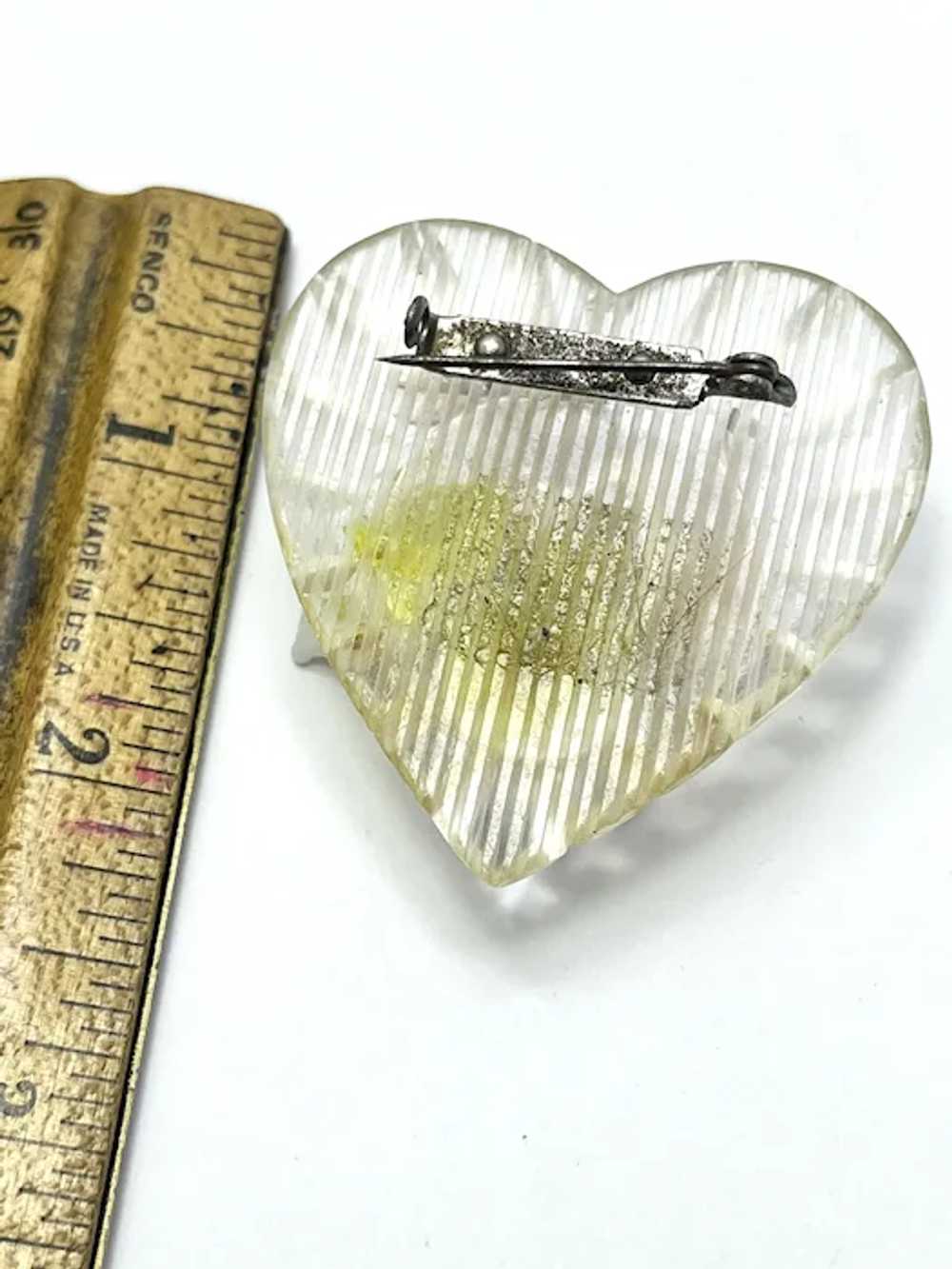 Vintage Pink Beaded Lucite Heart Brooch Pin - image 5