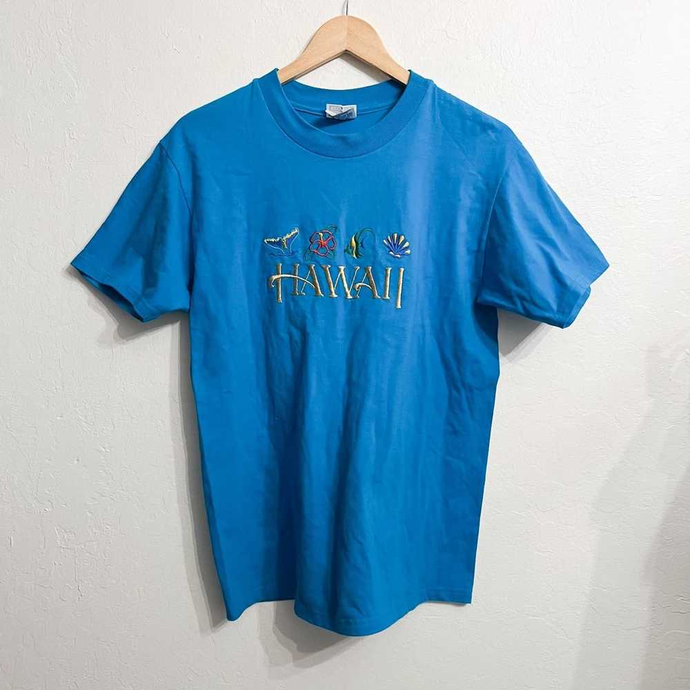 Hanes HAWAII Hanes Turquoise Blue Embroidered Tee… - image 1