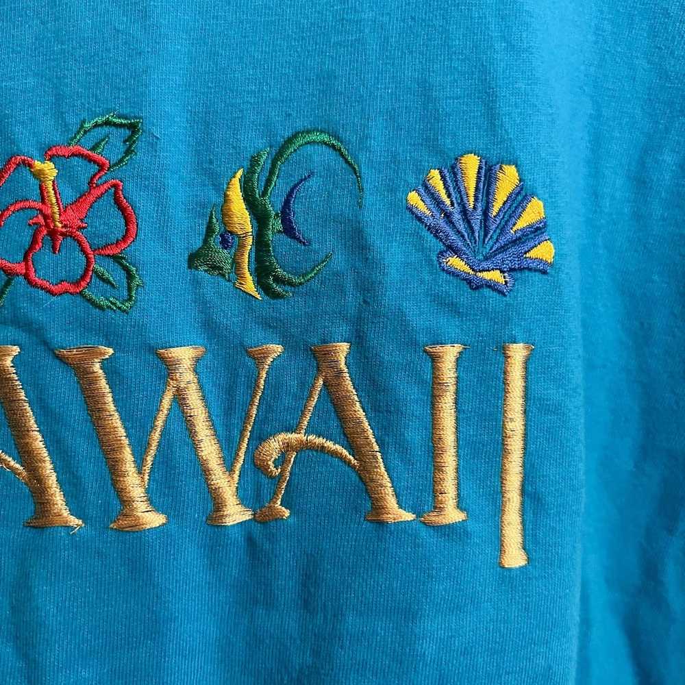 Hanes HAWAII Hanes Turquoise Blue Embroidered Tee… - image 2