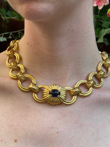 美品✨GIVENCHY Gold Chain Necklace Vintage Vintage Givenchy Gold Chain Necklace with White Enamel - felt