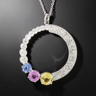 Art Deco Fancy Sapphire and Diamond Circle Pendant