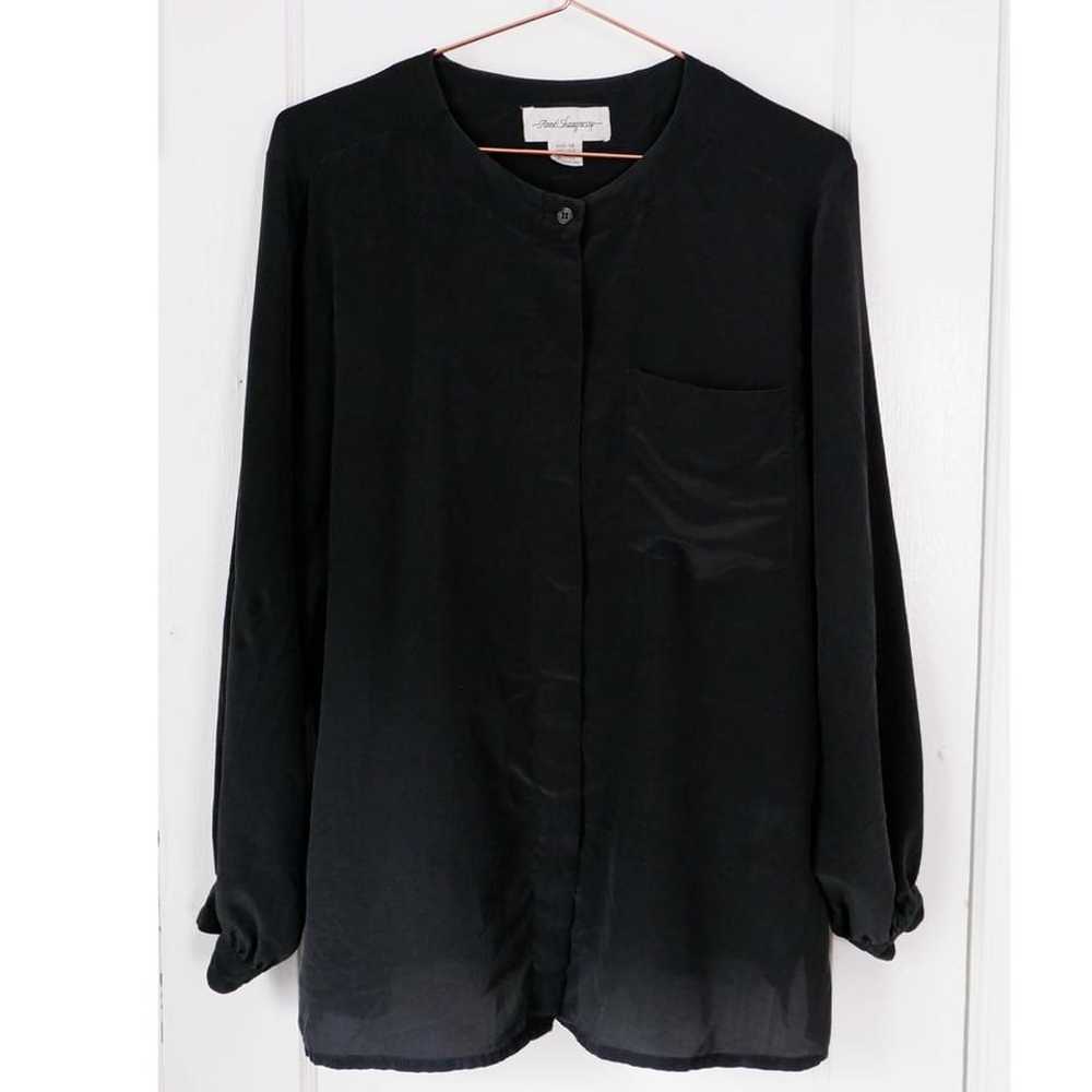 80s/90s silk black minimalist blouse (M) - image 2