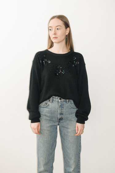 Black Knit Sweater With Beaded Sequin Detail