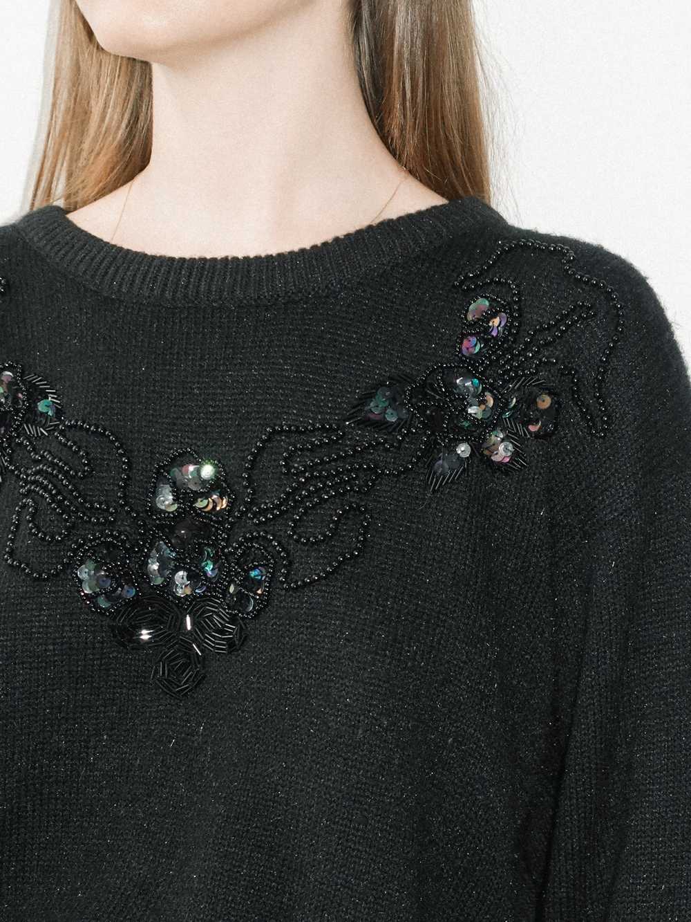 Black Knit Sweater With Beaded Sequin Detail - image 2
