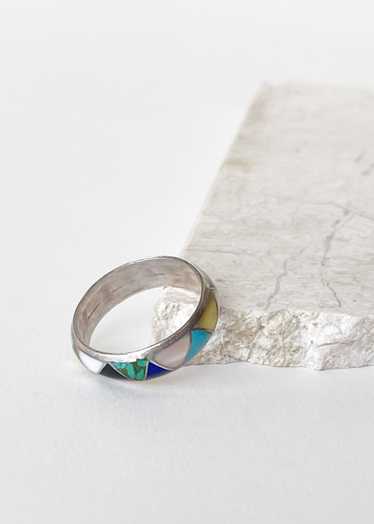 Vintage Inlaid Multi-Stone Silver Band