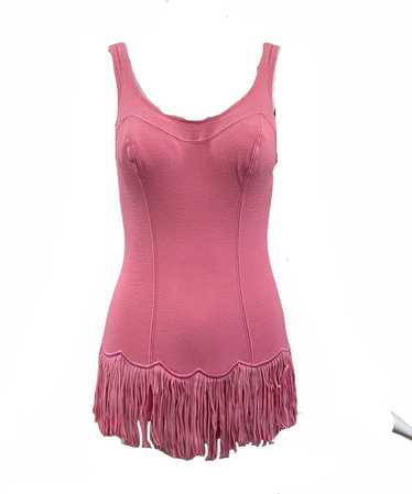 Deweese 60s Pink Fringed Swimsuit Ensemble