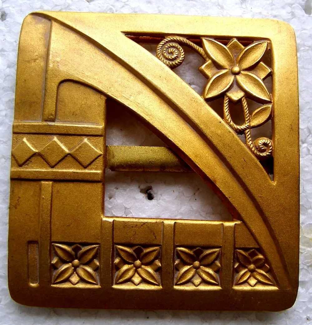 Two Art Nouveau belt or sash buckles in gilded br… - image 10