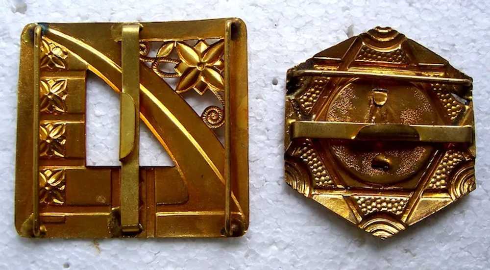 Two Art Nouveau belt or sash buckles in gilded br… - image 2
