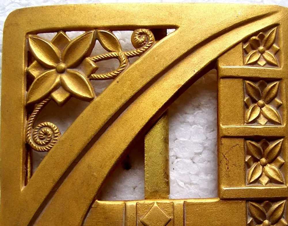 Two Art Nouveau belt or sash buckles in gilded br… - image 8