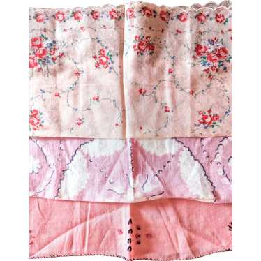 3 Vintage Handkerchiefs pinks Mid-century - image 1