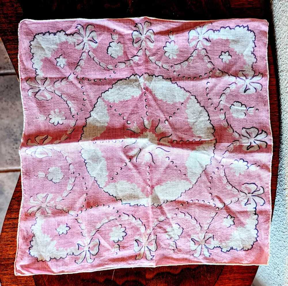 3 Vintage Handkerchiefs pinks Mid-century - image 2