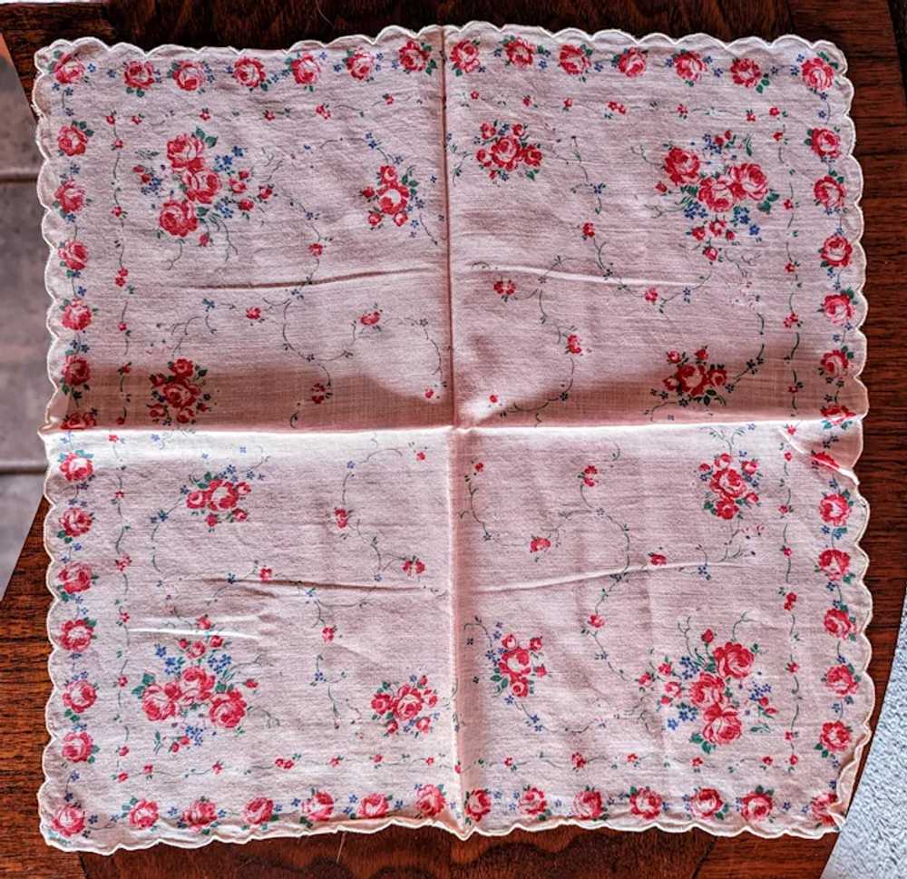 3 Vintage Handkerchiefs pinks Mid-century - image 3