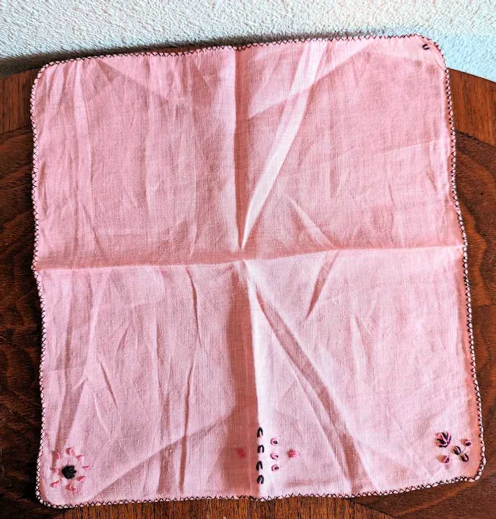 3 Vintage Handkerchiefs pinks Mid-century - image 4