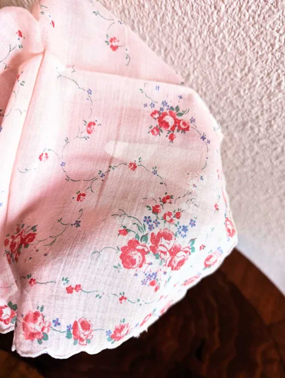 3 Vintage Handkerchiefs pinks Mid-century - image 5