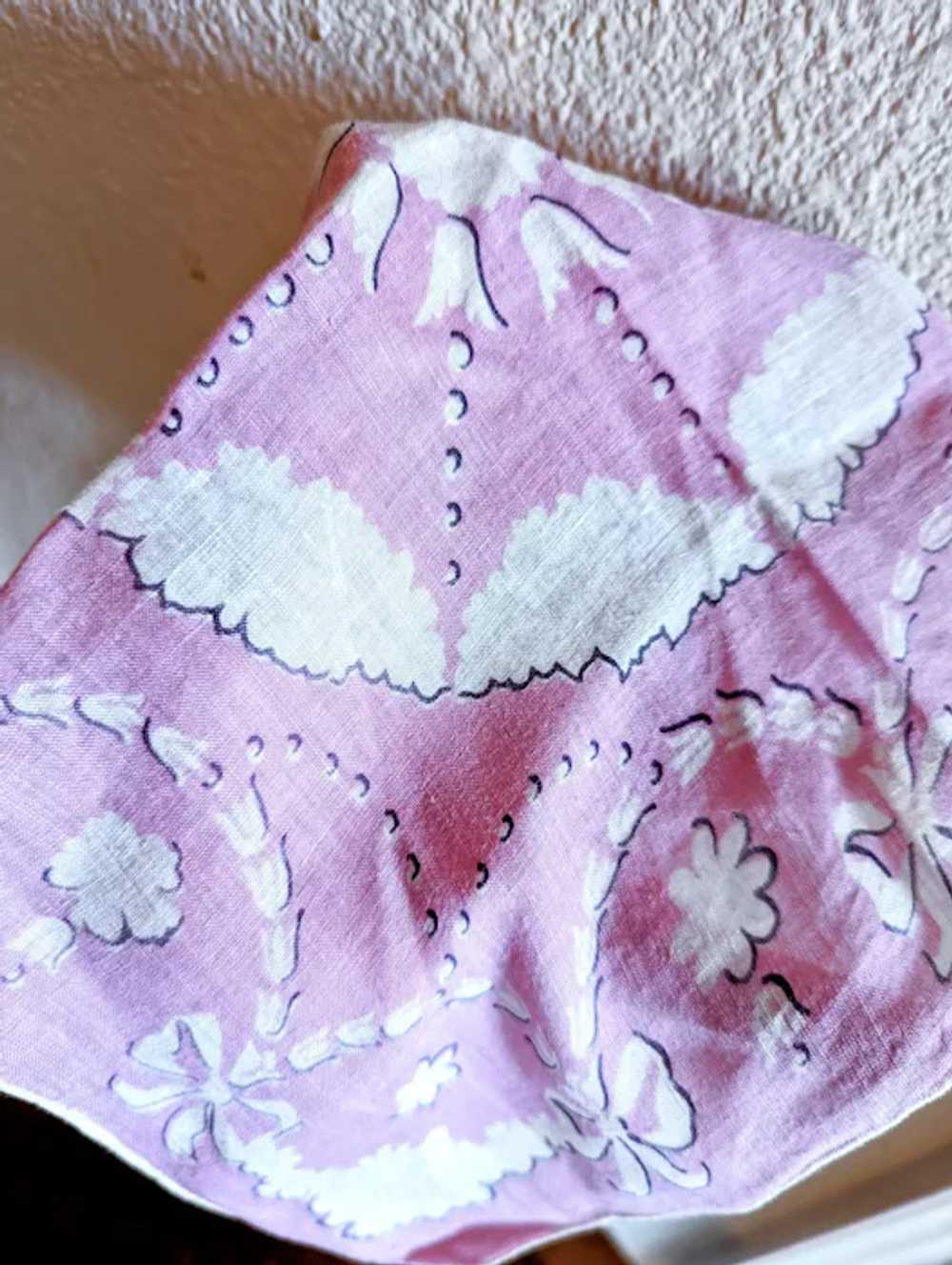 3 Vintage Handkerchiefs pinks Mid-century - image 6