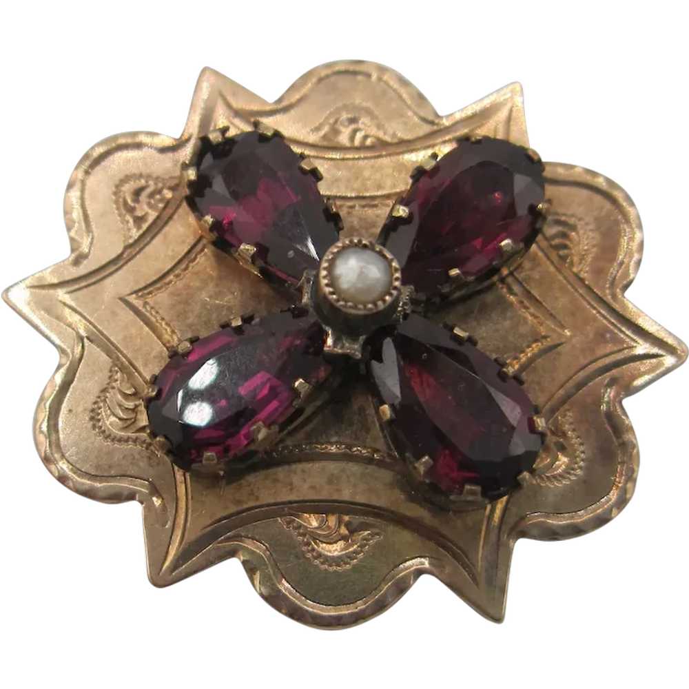 Attractive 10K Garnet and Pearl Pendant/Brooch - image 1