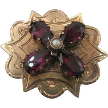 Attractive 10K Garnet and Pearl Pendant/Brooch - image 1