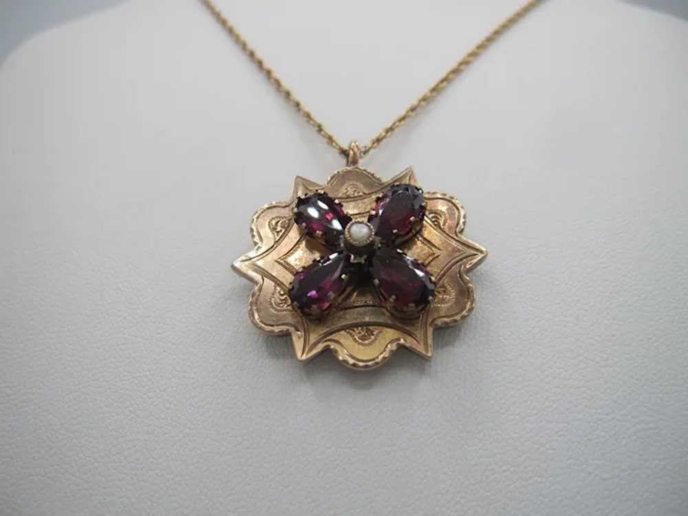 Attractive 10K Garnet and Pearl Pendant/Brooch - image 2