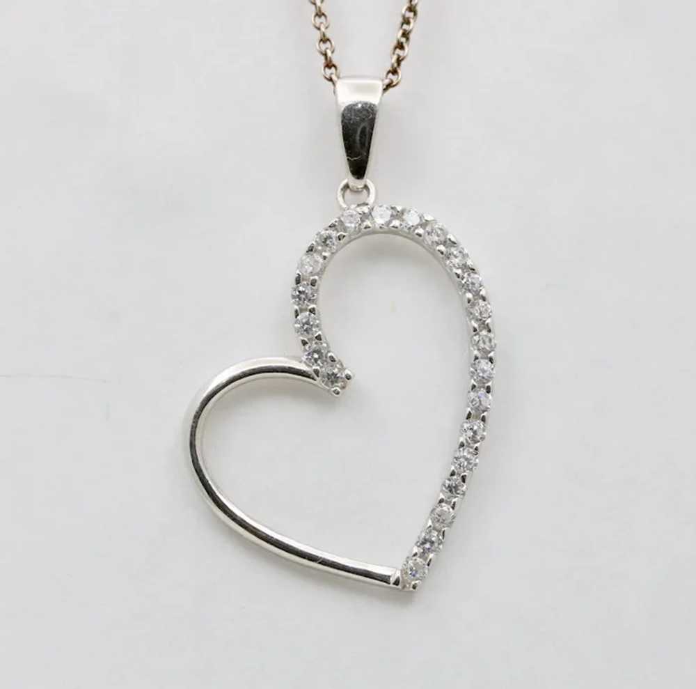 Vintage Heart White CZ 10K White Gold Pendant - image 2