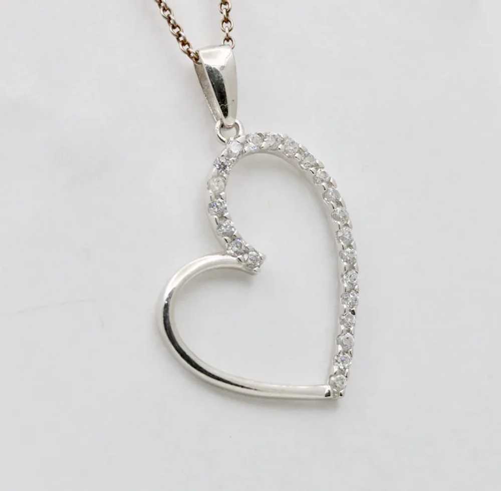 Vintage Heart White CZ 10K White Gold Pendant - image 3