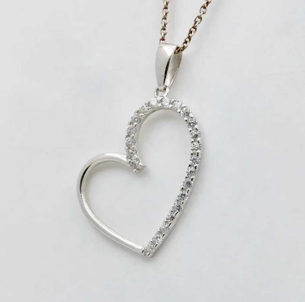 Vintage Heart White CZ 10K White Gold Pendant - image 4