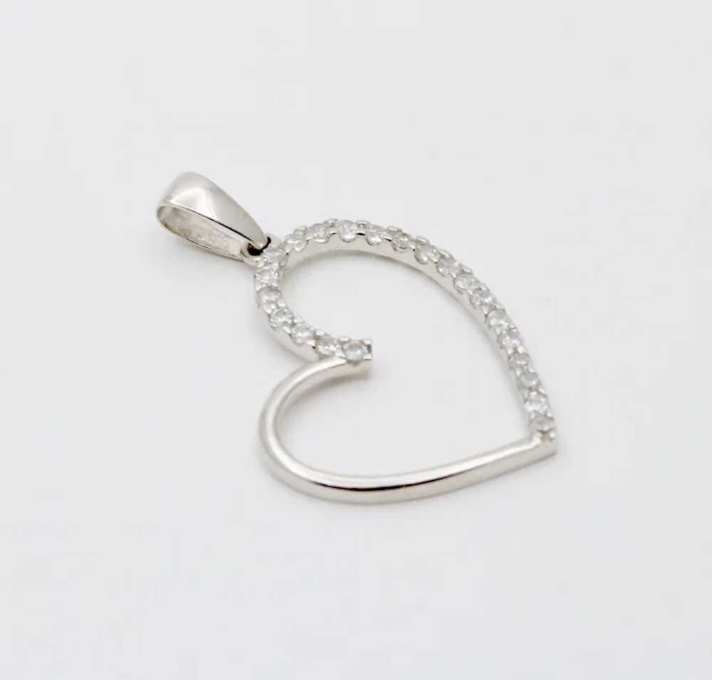 Vintage Heart White CZ 10K White Gold Pendant - image 6