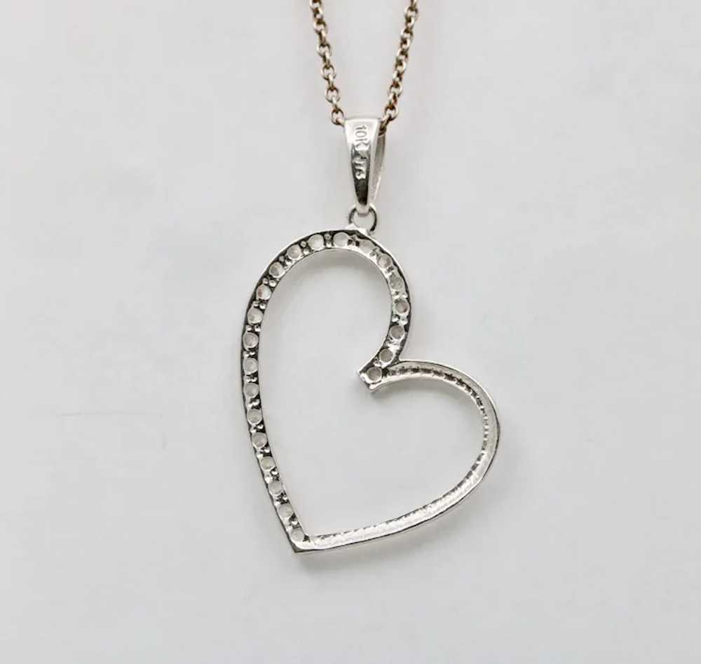 Vintage Heart White CZ 10K White Gold Pendant - image 7