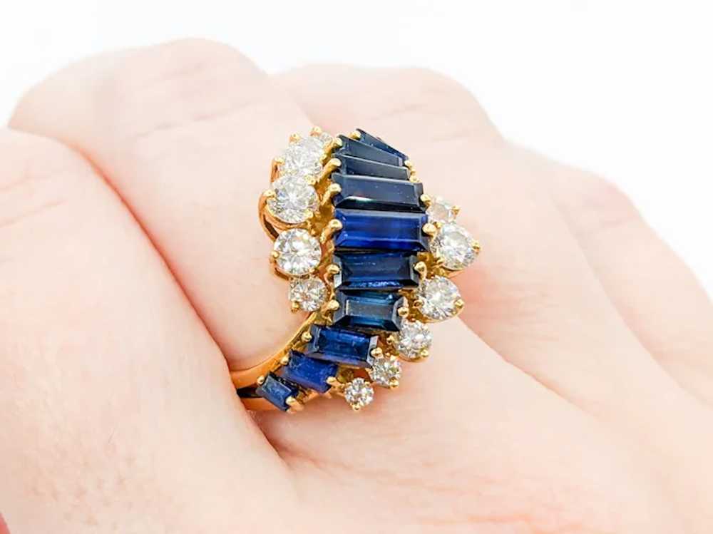 Retro Sapphire and Diamond Statement Ring in 18KT… - image 10