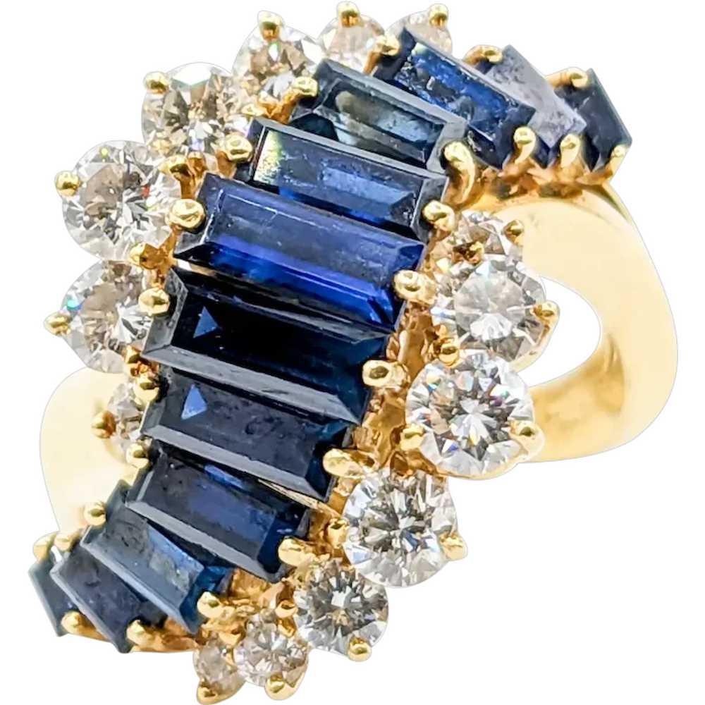 Retro Sapphire and Diamond Statement Ring in 18KT… - image 1