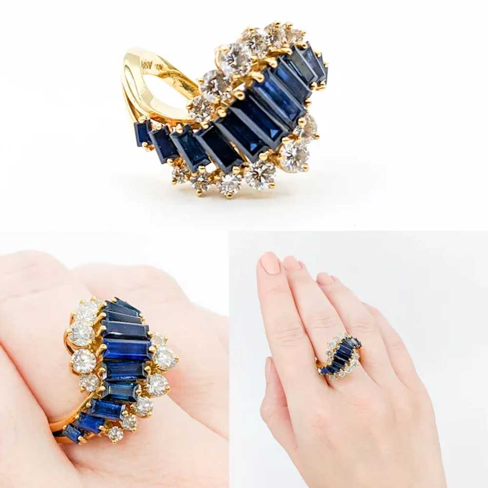 Retro Sapphire and Diamond Statement Ring in 18KT… - image 2