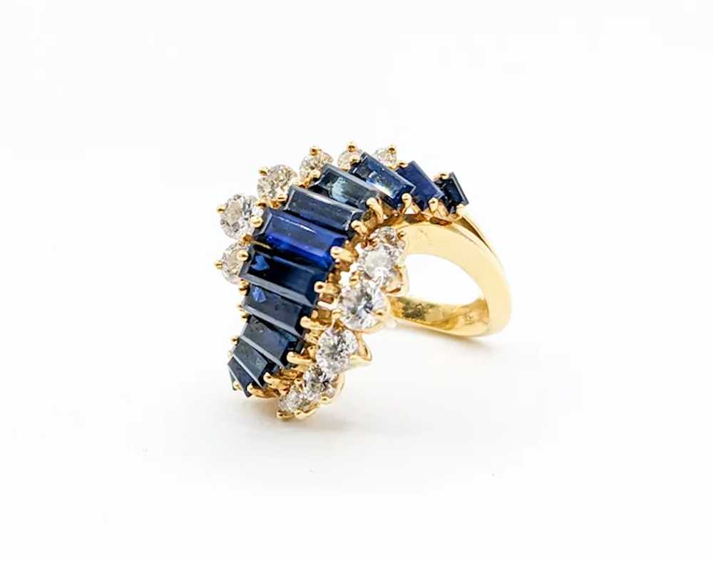 Retro Sapphire and Diamond Statement Ring in 18KT… - image 3