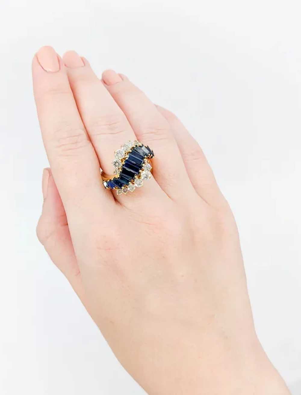 Retro Sapphire and Diamond Statement Ring in 18KT… - image 8