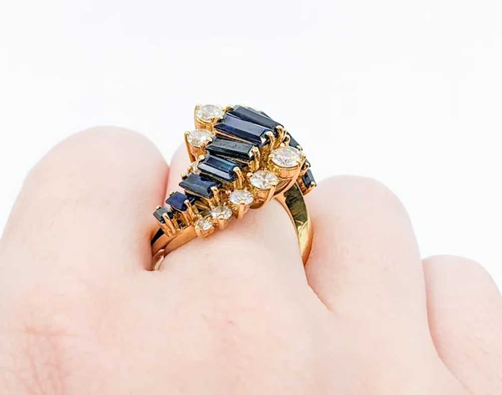 Retro Sapphire and Diamond Statement Ring in 18KT… - image 9