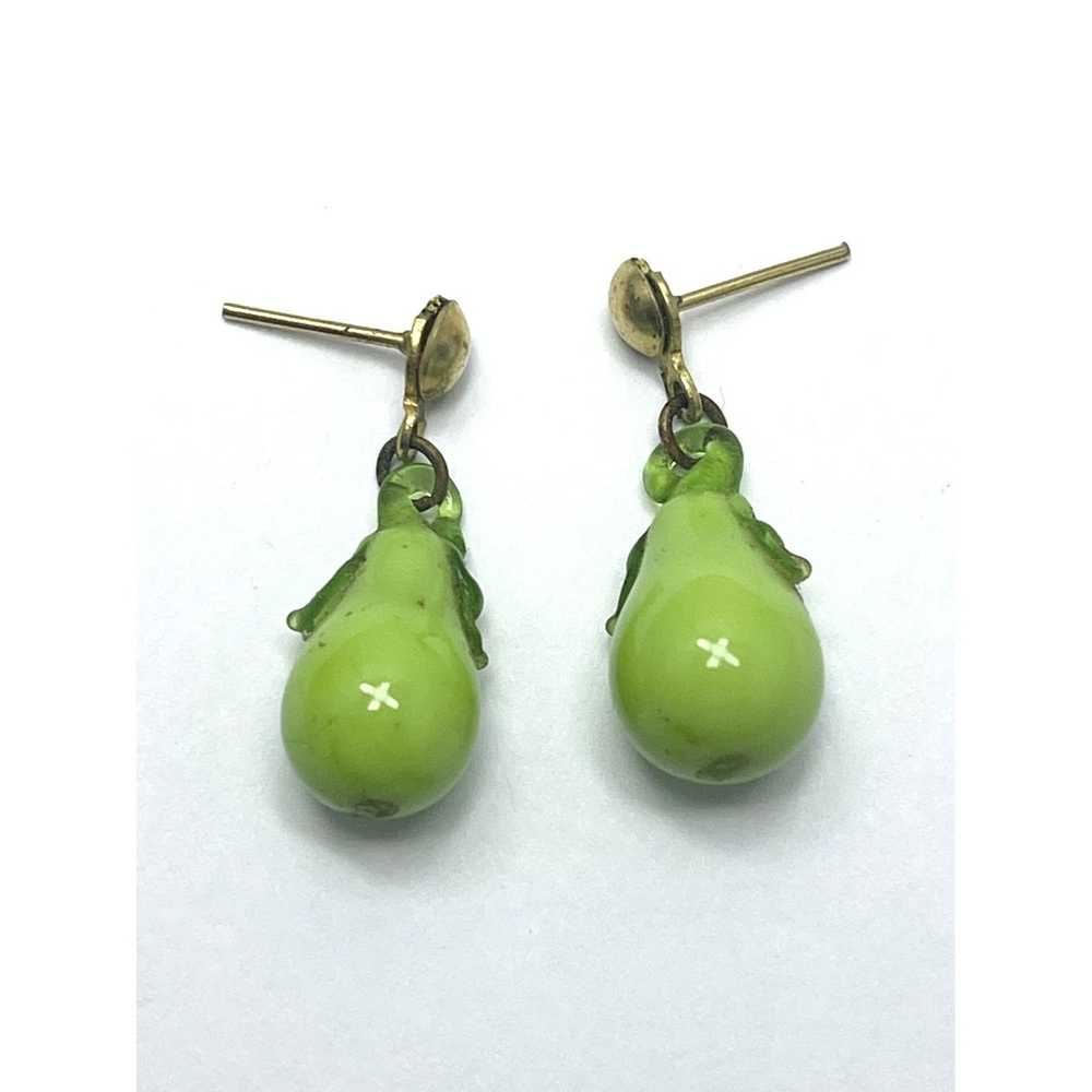 Vintage Vintage Green Pear Glass Fruit Earrings - image 1