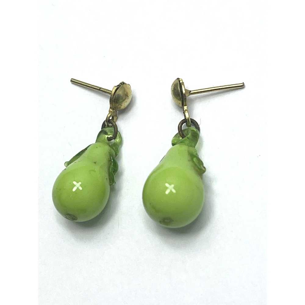 Vintage Vintage Green Pear Glass Fruit Earrings - image 2