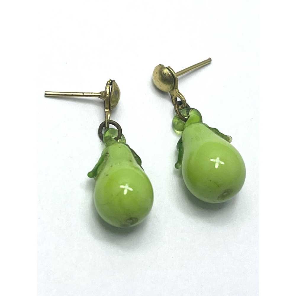 Vintage Vintage Green Pear Glass Fruit Earrings - image 3