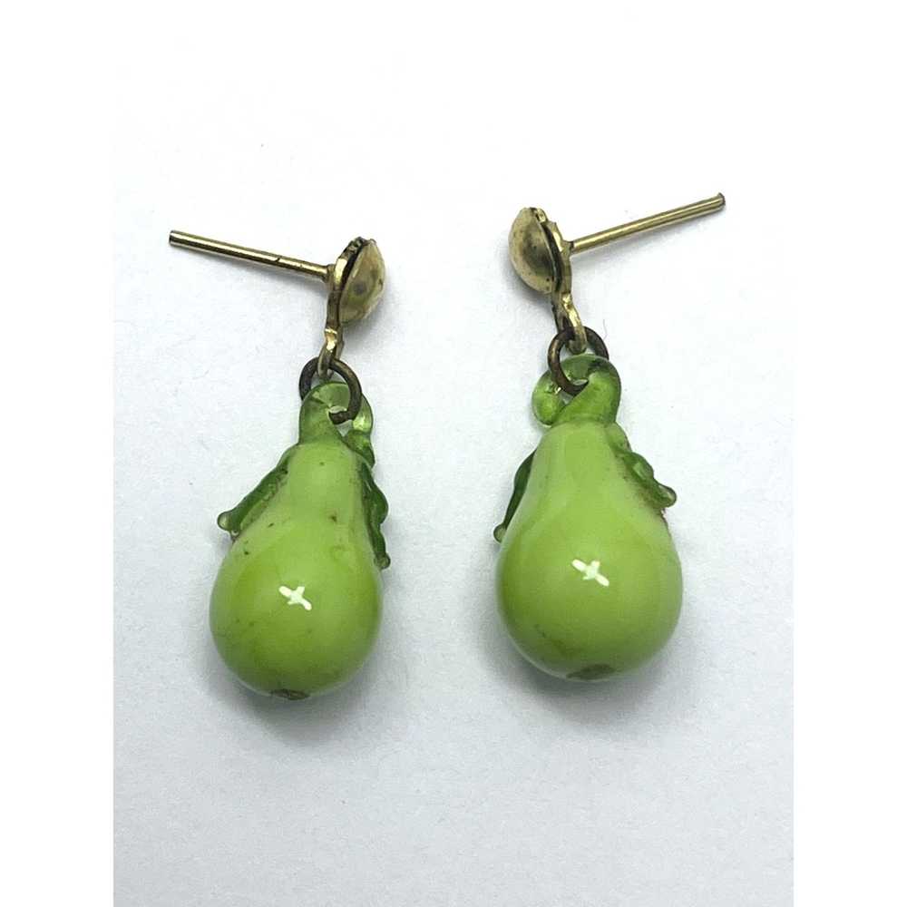 Vintage Vintage Green Pear Glass Fruit Earrings - image 4