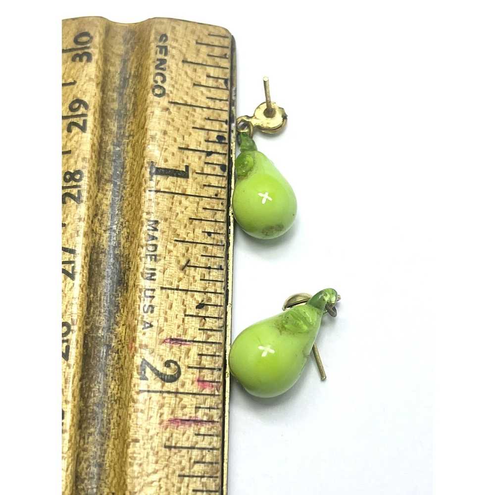 Vintage Vintage Green Pear Glass Fruit Earrings - image 5