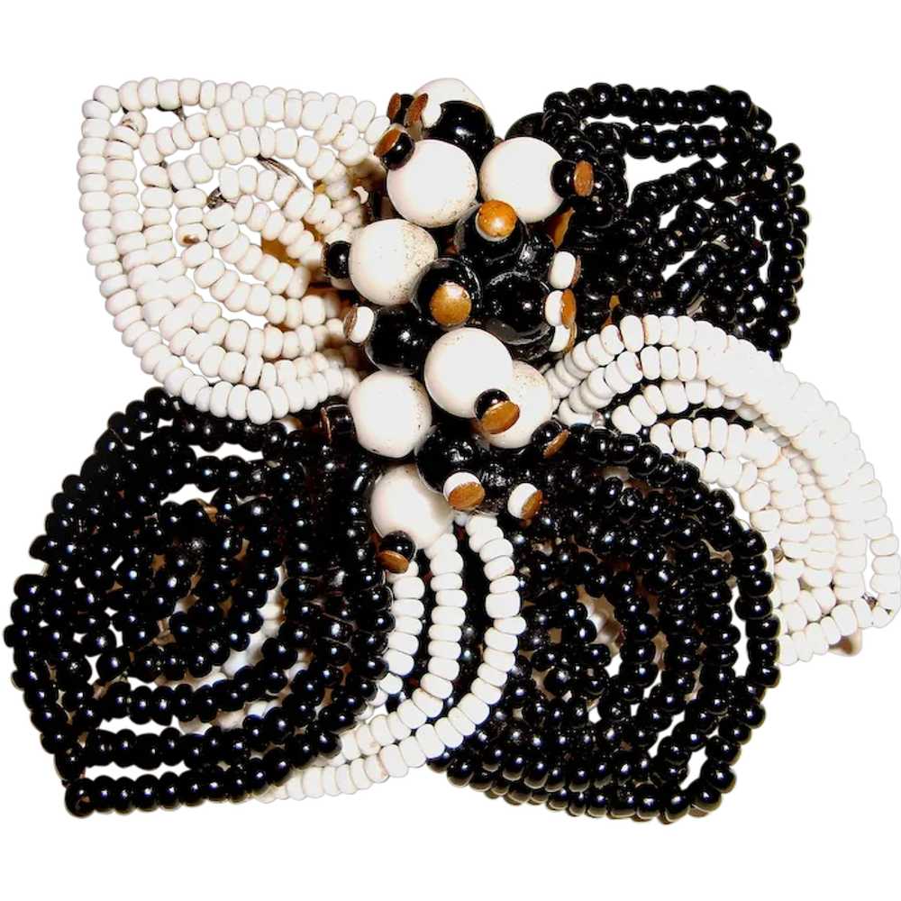 Early Haskell Dress Clip Black White Beaded - image 1