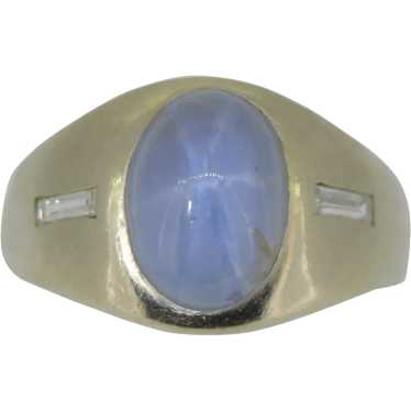 14K Blue Natural Star Sapphire & Diamond Ring