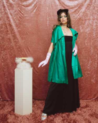 1960s teal satin cape - image 1