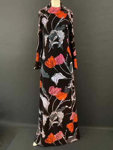 60s Dark Floral Velvet Long Sleeve Maxi Dress