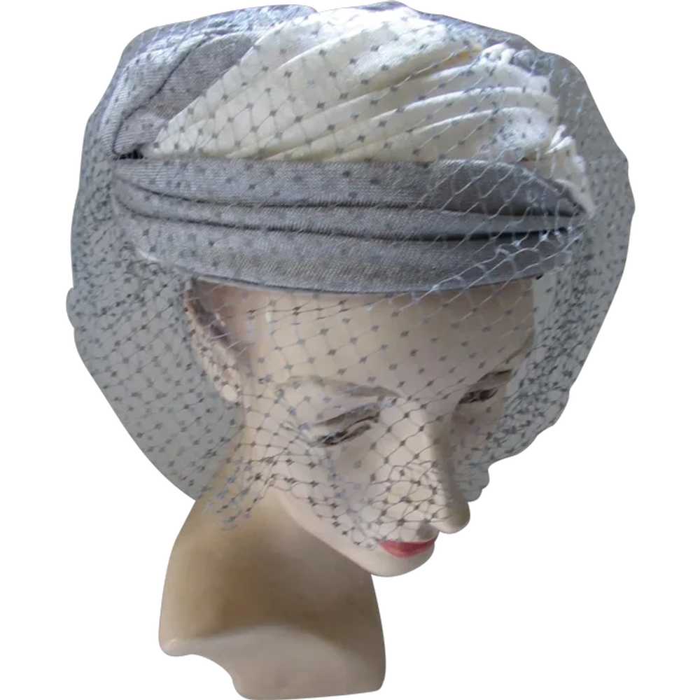 SALE Saks Fifth Avenue Vintage Hat Swirls of Dove… - image 1