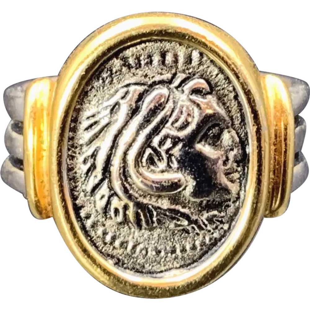 Antique Vermeil, Silver & Enamel Coin Ring - image 1