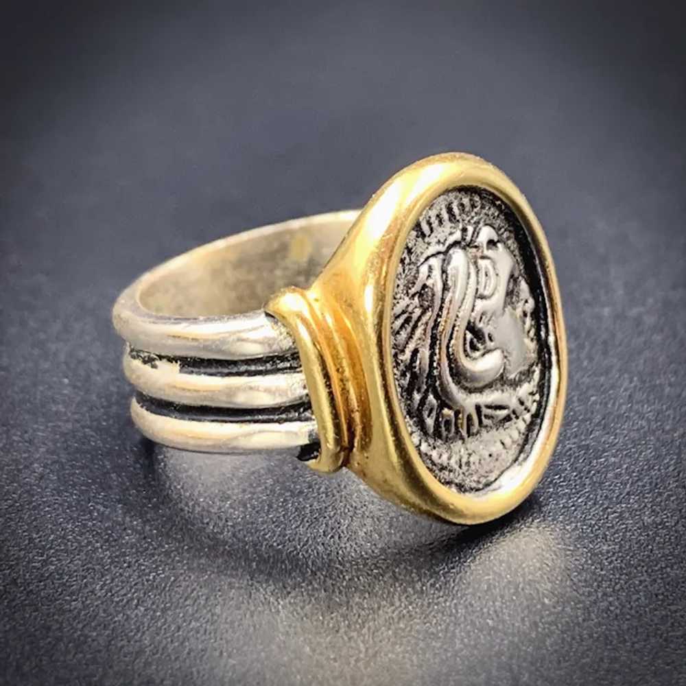 Antique Vermeil, Silver & Enamel Coin Ring - image 2