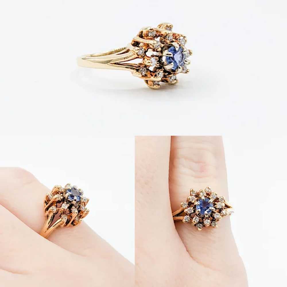 Cute Vintage Sapphire Cocktail ring with Diamonds… - image 2