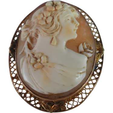 Edwardian 14k Filigree Finely Carved Cameo Pendant